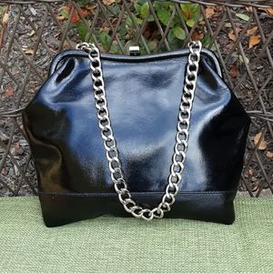 Hobo International Black Leather Shoulder Bag with Chain Strap.